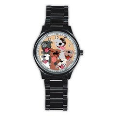 Dogs Pet Background Pack Terrier Stainless Steel Round Watch by Ravend