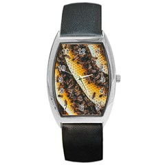 Yellow And Black Bees On Brown And Black Barrel Style Metal Watch by Ndabl3x