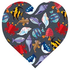 Sea Animals Pattern Wallpaper Fish Wooden Puzzle Heart by Grandong