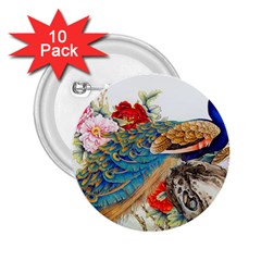 Birds Peacock Artistic Colorful Flower Painting 2 25  Buttons (10 Pack)  by Sarkoni