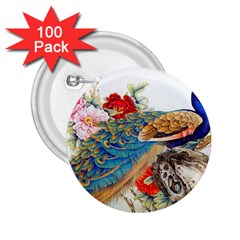 Birds Peacock Artistic Colorful Flower Painting 2 25  Buttons (100 Pack)  by Sarkoni