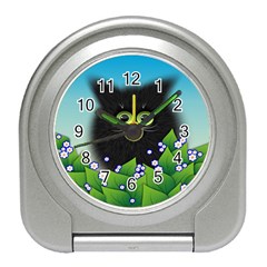 Kitten Black Furry Illustration Travel Alarm Clock