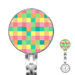 Checkerboard Pastel Square Stainless Steel Nurses Watch by Grandong