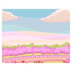 Pink And White Forest Illustration Adventure Time Cartoon Two Sides Premium Plush Fleece Blanket (medium)