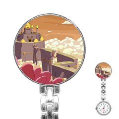 Animated Castle Illustration Adventure Time Cartoon Nature Stainless Steel Nurses Watch by Sarkoni