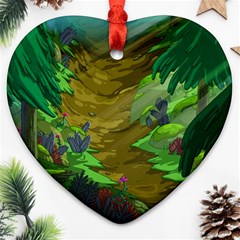 Green Pine Trees Wallpaper Adventure Time Cartoon Green Color Heart Ornament (two Sides)