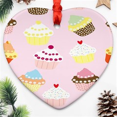 Cupcakes Wallpaper Paper Background Heart Ornament (two Sides) by Apen