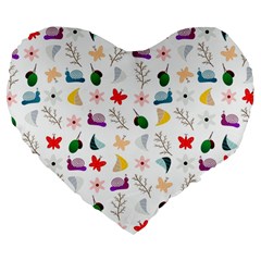 Snail Butterfly Pattern Seamless Large 19  Premium Flano Heart Shape Cushions by Bedest