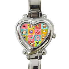 Owls Pattern Abstract Art Desenho Vector Cartoon Heart Italian Charm Watch by Bedest