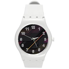 Gradient Geometric Shapes Dark Background Round Plastic Sport Watch (m)