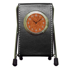 Autumn Leaves Repeat Pattern Pen Holder Desk Clock by Ravend