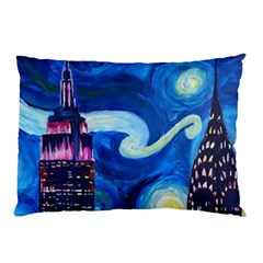 Starry Night In New York Van Gogh Manhattan Chrysler Building And Empire State Building Pillow Case by Modalart