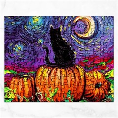 Halloween Art Starry Night Hallows Eve Black Cat Pumpkin Rectangular Jigsaw Puzzl by Modalart