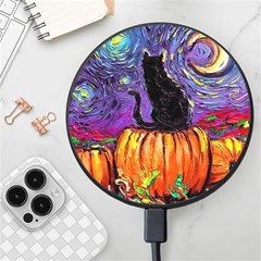 Halloween Art Starry Night Hallows Eve Black Cat Pumpkin Wireless Fast Charger(black) by Modalart