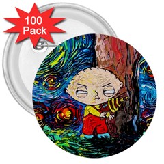 Cartoon Starry Night Vincent Van Gogh 3  Buttons (100 Pack) 