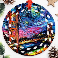 Golden Gate Bridge Starry Night Vincent Van Gogh Round Filigree Ornament (two Sides) by Modalart