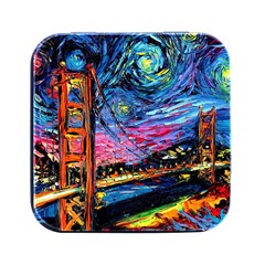 Golden Gate Bridge Starry Night Vincent Van Gogh Square Metal Box (black) by Modalart