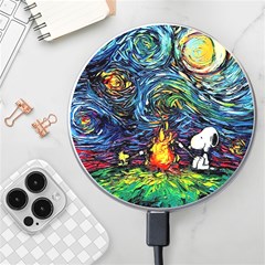 Dog Cartoon Starry Night Print Van Gogh Parody Wireless Fast Charger(white) by Modalart