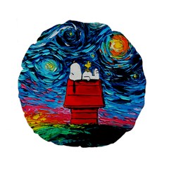 Red House Dog Cartoon Starry Night Standard 15  Premium Flano Round Cushions