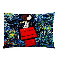 Dog Flying House Cartoon Starry Night Vincent Van Gogh Parody Pillow Case by Modalart