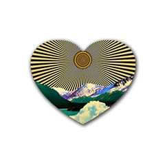 Surreal Art Psychadelic Mountain Rubber Coaster (heart) by Modalart