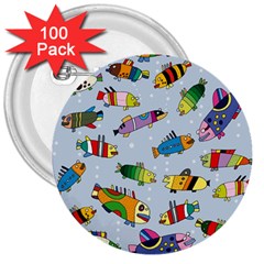 Fish Ocean Sea Water Diving Blue 3  Buttons (100 Pack) 