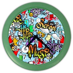 Graffiti Characters Seamless Patterns Color Wall Clock by Bedest