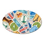 Travel Pattern Immigration Stamps Stickers With Historical Cultural Objects Travelling Visa Immigran Oval Magnet Front