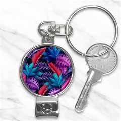 Background With Violet Blue Tropical Leaves Nail Clippers Key Chain by Bedest