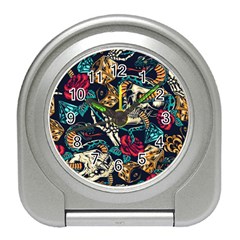 Vintage Art Tattoos Colorful Seamless Pattern Travel Alarm Clock