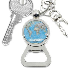 Blue White And Green World Map National Geographic Bottle Opener Key Chain by Pakjumat