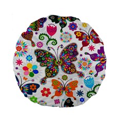 Butterflies Abstract Colorful Floral Flowers Vector Standard 15  Premium Flano Round Cushions