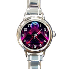 Synthwave City Retrowave Wave Round Italian Charm Watch by Pakjumat