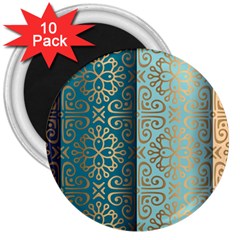 Gold Pattern Texture Golden Ornament 3  Magnets (10 Pack)  by Pakjumat