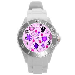 Inks Drops Black Paint Design Round Plastic Sport Watch (l) by Hannah976