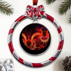 Construction Background Geometric Metal Red Ribbon Round Ornament by Hannah976