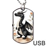 Cute Black Baby Dragon Flowers Painting (2) Dog Tag USB Flash (Two Sides) Back