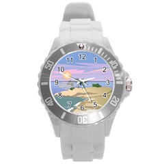 Vacation Island Sunset Sunrise Round Plastic Sport Watch (l) by Sarkoni