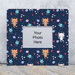 Cute Astronaut Cat With Star Galaxy Elements Seamless Pattern White Wall Photo Frame 5  X 7  by Grandong