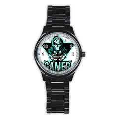 Gamer Illustration Gamer Video Game Logo Stainless Steel Round Watch by Sarkoni