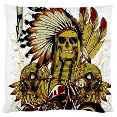 Motorcycle And Skull Cruiser Native American Large Premium Plush Fleece Cushion Case (two Sides) by Sarkoni