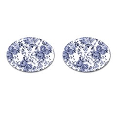 Blue Vintage Background Background With Flowers, Vintage Cufflinks (oval)