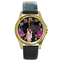 Jujutsu Kaisen Heart Design Heart Psychedelic Anime Hands Round Gold Metal Watch by Sarkoni