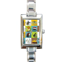 Egypt Travel Items Icons Set Flat Style Rectangle Italian Charm Watch by Bedest