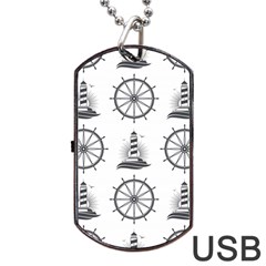 Marine Nautical Seamless Pattern With Vintage Lighthouse Wheel Dog Tag Usb Flash (two Sides) by Bedest