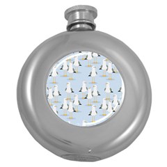 Cute Seagulls Seamless Pattern Light Blue Background Round Hip Flask (5 Oz) by Bedest