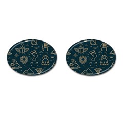 Dark Seamless Pattern Symbols Landmarks Sign Egypt Cufflinks (oval) by Bedest