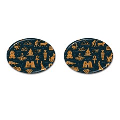 Dark Seamless Pattern Symbols Landmarks Signs Egypt Art Cufflinks (oval) by Hannah976