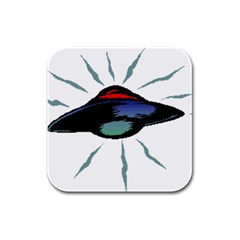 Alien Unidentified Flying Object Ufo Rubber Square Coaster (4 Pack)