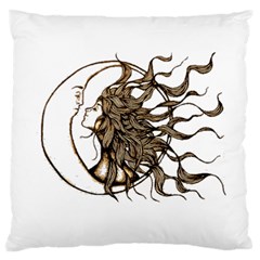 Psychedelic Art Drawing Sun And Moon Head Fictional Character Large Cushion Case (two Sides) by Sarkoni